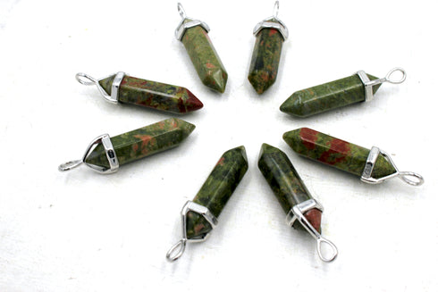 Unakite Gemstone Pendants, 8x38mm, Free Form Pendant, Sold As 1 Piece.